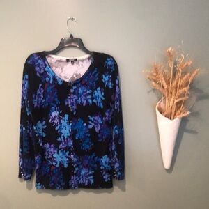 Gorgeous Premise Studio Black, Teal, Purple Button Up Cardigan. M 3/4 Sleeve EUC